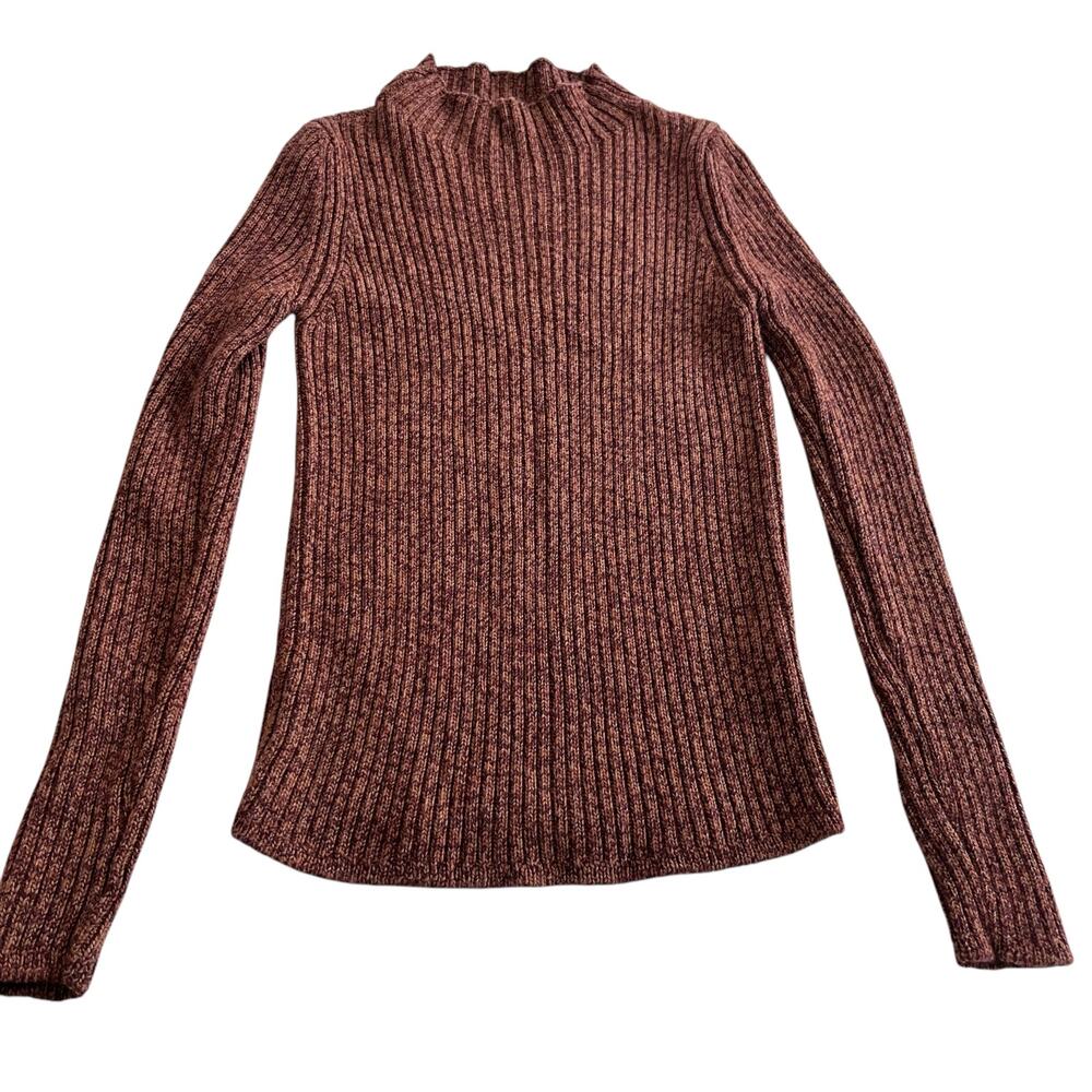Mabli Girls Brown Purple Marled Ribbed Funnel Neck Wool Sweater size 10